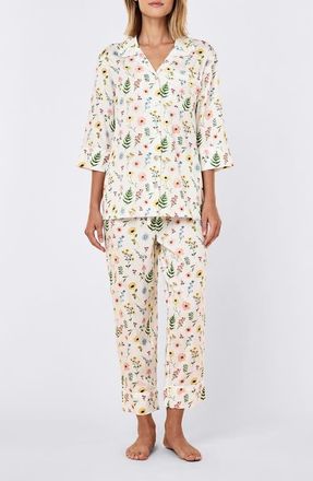 Papinelle Sleepwear Elodie Cotton Sateen Crop Pajamas in White at Nordstrom, Size X-Large