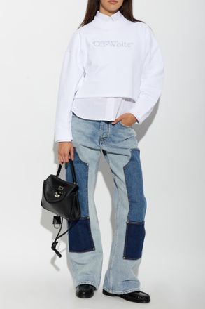 Off-white Cropped Sweatshirt With Raw Hem, Womens, White