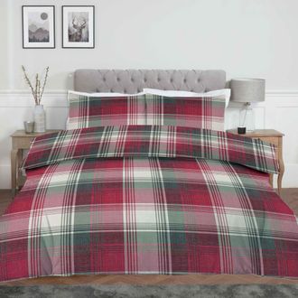 Lewis's Monroe Check Brushed Cotton Duvet Set - Maroon - Double | TJ Hughes