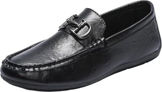 Generic Mens Slip-On Loafers Business Casual PU Leather Shoes, Easy On Lazy Moccasins, Comfortable Dress Loafers for Work and Daily Wear(Black,7.5)