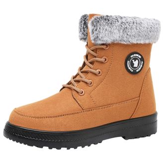 Generic Womens Ankle Boots Fleece Plush Lined Warm Snow Boots Lace Up Flat Non-Slip Cosy Short Booties Ladies Lightweight Casual Shoes Autumn Winter Size 5.5