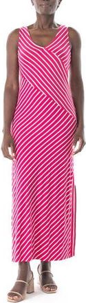 Nina Leonard V-Neck Stripe Maxi Dress in Pink/White at Nordstrom Rack, Size X-Large