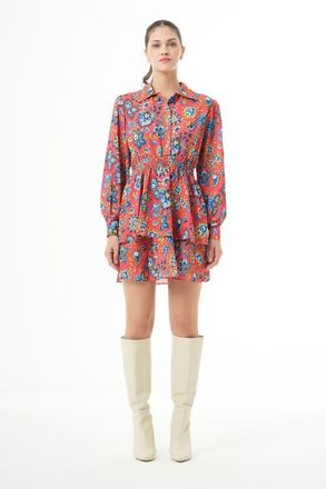 Mizalle Long Sleeve Flowy Mini Dress in Patterned at Nordstrom, Size 10