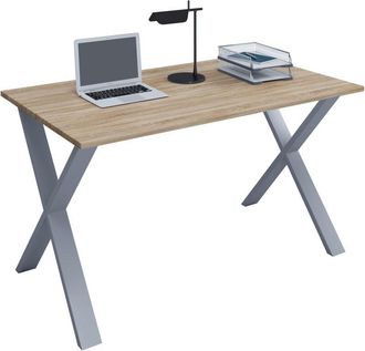 ebuy24 Vcm Wood Desk Al. 76 X An. 110 X P. 50 Cm Mesa De Ordenador Lisa Pies De Metal De Alta Calidad Mesa De Trabajo Muebles De Oficina - Lona U (plata / Ro
