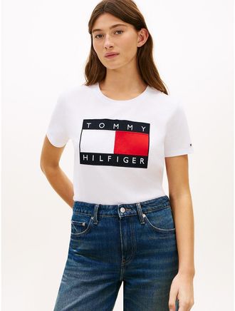 Tommy Hilfiger Womens Flag Logo T-Shirt - White - XXL