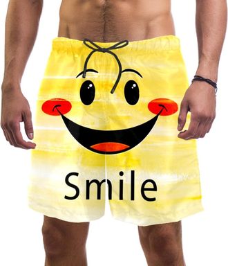 Generic Mens Swim Trunks Quick Dry Swim Shorts with Mesh Lining Swimwear Bathing Suits Funny Emoticon Faces Smile Yellow