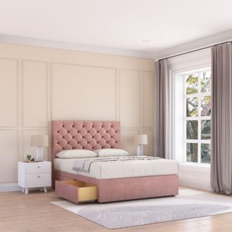 Sloomy Mayfair Divan Bed Base 2 Drawers & 26 Struts Headboard in Pink | Size: Small Double