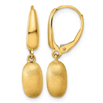 Diamond2Deal 14K Yellow Gold Brushed Puffed Oval Drop Dangle Earrings