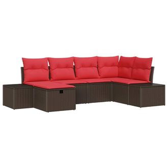 vidaXL Conjunto De Sof&aacute; De Jard&iacute;n 6 Pcs Marr&oacute;n Rat&aacute;n Sint&eacute;tico Vidaxl