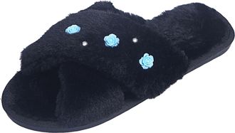 Generic Slippers Women Cozy Womens Cozy Clogs Floral Comfort Slip On Winter For Home And Leisure For Her Cozy House Slippers(Blue, 5)