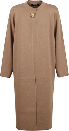 Fabiana Filippi Trui met knoopdetail en zijsplitten - Dames - Lange truien - Bruin - S - Truien & Vesten