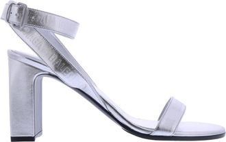 Balenciaga Round Sandal Logo Metallic - Dames - Sandalen met hakken - Grijs - 38 EU - Leer - Schoenen