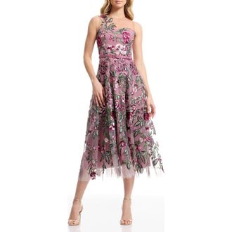 Dress The Population Rosemary Floral Embroidery Cocktail Midi Dress in Blush Multi at Nordstrom, Size Xx-Large