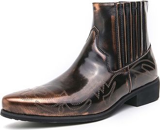 Generic MenS Ankle Boots, Slip-On Chelsea-Style Dress Boots with Block Heel, Pointed Toe Smart Casual Boots for Work Daily Wear,Brown,12.5 UK