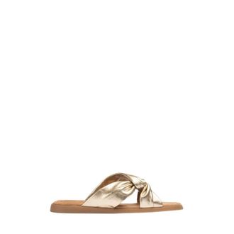 Unisa Gouden Leren Sandaal met Strikbanden - Dames - Schoenen - Geel - Maat: 38 EU