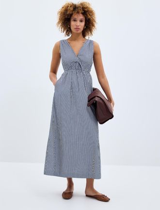 Grace & Mila Womens Navy blue checkers ruched waist dress