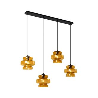 QAZQA Qazqa Retro/vintage L&aacute;mpara Colgante Retro Negra Con Cristal Naranja 4 Luces - Denise Vidrio /met&aacute;lica Alargada /redonda Adecuado Para Led Max. 4 X 15