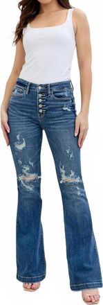 Judy Blue Mid Rise Button Fly Flare Jeans In Denim