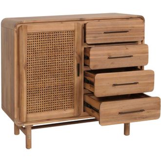Hhg Non utilizzato] Credenza cassettiera highboard vintage HHG 017 101x109x45cm rattan legno acacia teak