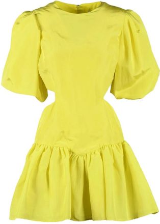 Msgm Msgm, Kleedjes, Dames, Geel, S, Linnen, Ballonjurk met pofmouwen