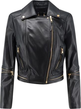 Elisabetta Franchi Leather Jassen - Dames - Leren en Su&egrave;de Jassen - Zwart - L - Jassen