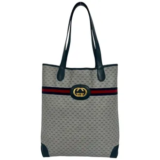 Gucci Navy Red Color Pvc Leather Handbag Tote Bag (Pre-Owned)