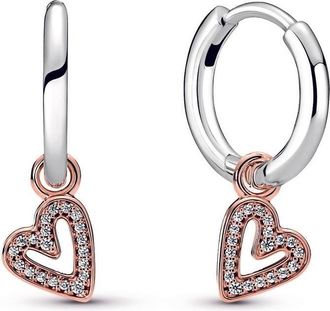 Pandora Womens Sparkling Freehand Heart Hoop Earrings In Rose Gold