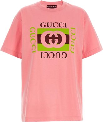 Gucci Gucci Incrocio Gg E Web T Shirt Rosa-Donna
