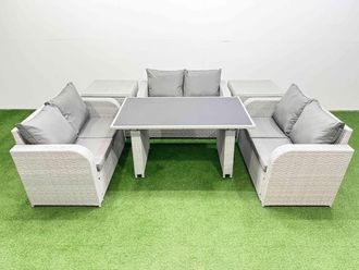 Fimous 6 Seater Patio Garden Furniture Sets with 2 Side Tables Light Grey
