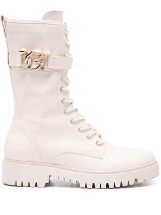 Guess Co Stivali stringati con catena - Bianco
