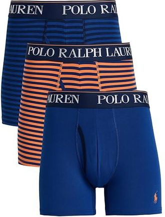 Polo Ralph Lauren 4D Flex Cooling Microfiber Boxer Briefs Mens Underwear Cruise Navy Stripe/Blue Yacht/May Orange Stripe : XL