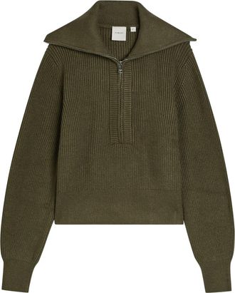 Varley Maura Ribbed Half-zip Knit Sweatshirt - Olive - S (UK8-10 / S)
