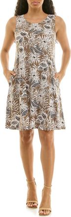 Nina Leonard Sleeveless Trapeze Dress in Brown Multi at Nordstrom Rack, Size X-Large