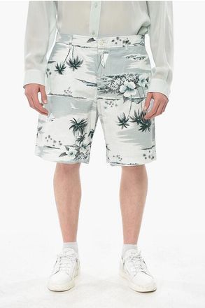 Maison Kitsun&eacute; Printed SEAFOAM Cotton Shorts size 46