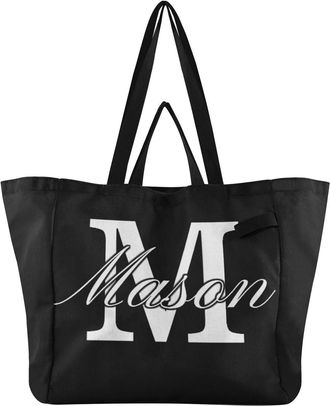 Generic Custom Black print Reusable Canvas Tote Bag, Heavy Duty Grocery Shopping Bag with Large Capacity Double Handles Hard Bottom Work Groceries Travel