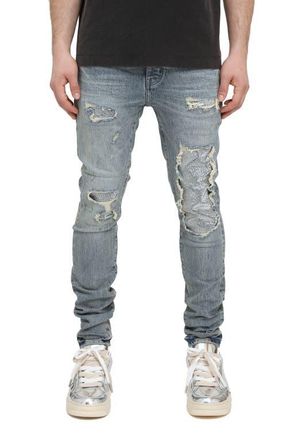 Purple Rip & Repair Beaded Skinny Jeans in Light Indigo at Nordstrom, Size 29