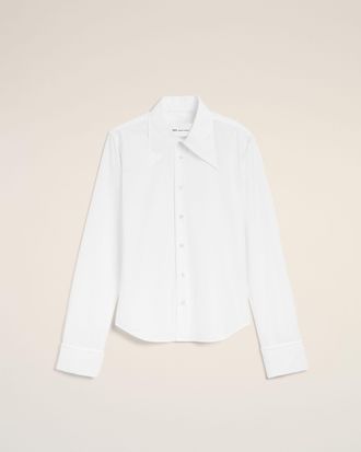 Ami White Blended Silk Sharp Collar Adjusted Shirt White - 34 - for Women