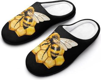 Generic Cute Bee on Honeycombs Mens House Slippers Memory Foam Washable Cotton Slip on Home Shoes