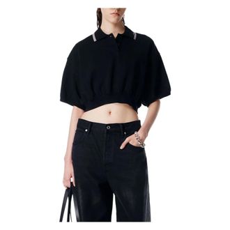 Alexander Wang Tops, Dames, Zwart, XS, Katoen, Cropped Cinched Katoenen Polo