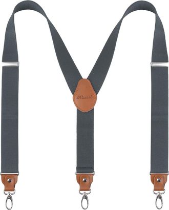 Alizeal Mens 3.5cm Wide Y Shape Braces with 3 Swivel Hooks Leather Joint Heavy Duty Adjustable Suspenders, Gray