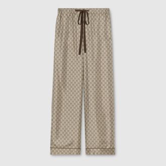 Gucci Printed Silk Twill Leisure Pants, Beige, Ready-to-wear