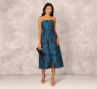 Aidan Mattox Floral Jacquard Midi Dress In Blue Black Multi