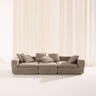Sweeek Sof&aacute; envasado al vac&iacute;o modular de tela chenilla, 4 plazas, beige