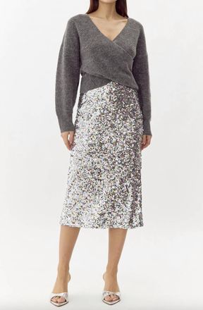 Greylin Lacey Sequins Midi Skirt In Silver Multi