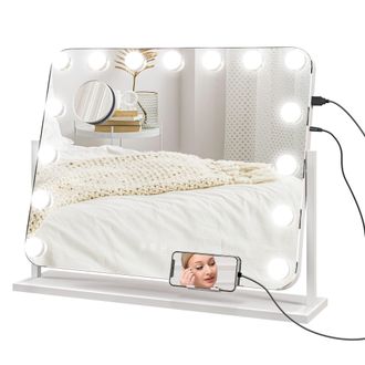 HOMCOM Hollywood Dimmable Lighted Makeup Mirror With Magnifier - USB Port | TJ Hughes White