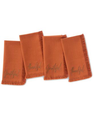 Elrene Set of 4 Fringed Harvest Sentiment Napkins