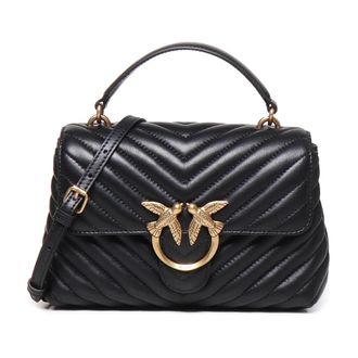 Pinko Gestikt Chevron Love Birds Schoudertas - Dames - Handtassen - Zwart - ONE Size - Leer - Tassen