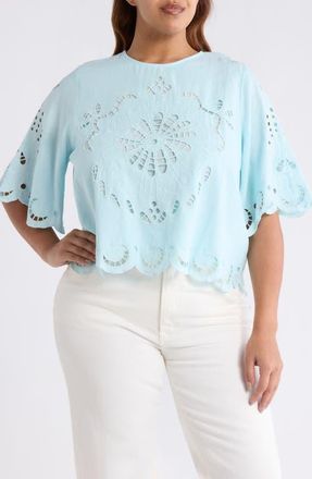Treasure & Bond Cutout Linen Blend Top in Blue Glow at Nordstrom, Size 1X