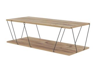 VENTE-UNIQUE.COM Mesa baja 2 niveles decorada en madera de pino y negro l120 cm