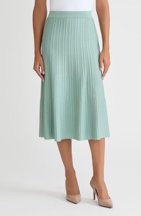 Misook Lightweight A-Line Ribbed Knit Midi Skirt in Mystic Green at Nordstrom, Size Xx-Large